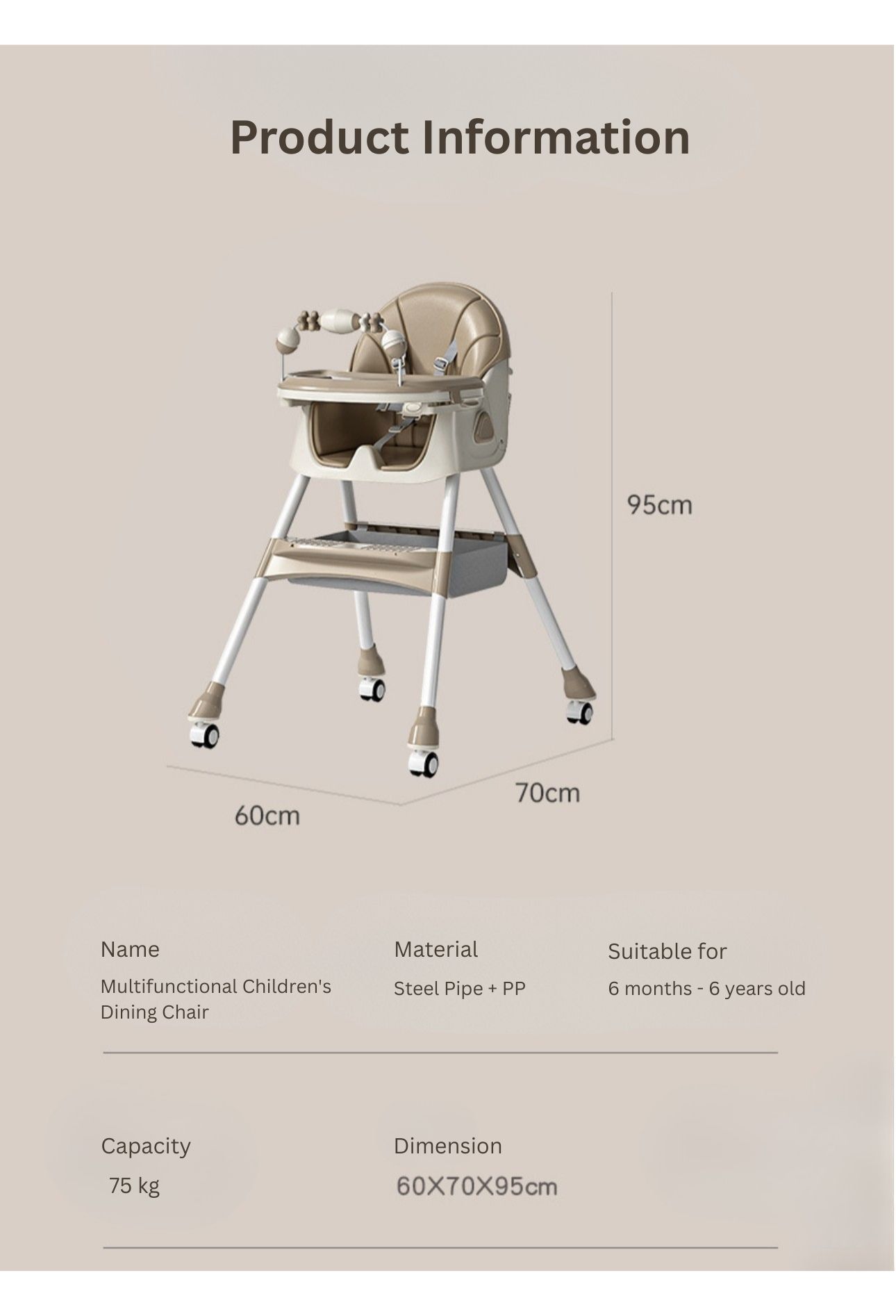 Multifunctional Baby Feeding Chair | Adjustable High Chair with Rocking Function | Foldable & Detachable Tray | 6 Months–6 Years | 75kg Capacity thumbnail
