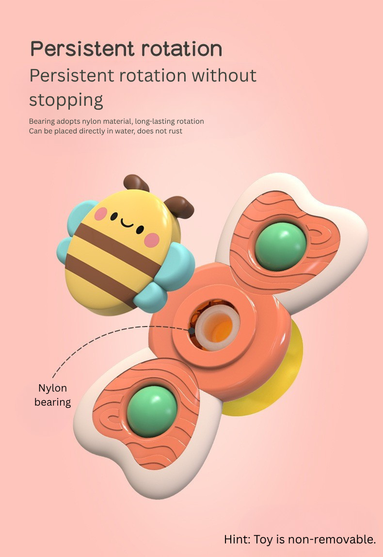 Baby Suction Spinner Toy Set (3PCS) Bee Butterfly Snail | Sensory Fidget Spinners for Kids | Bath & High Chair Toy with Rattle Sound (BPA Free) thumbnail