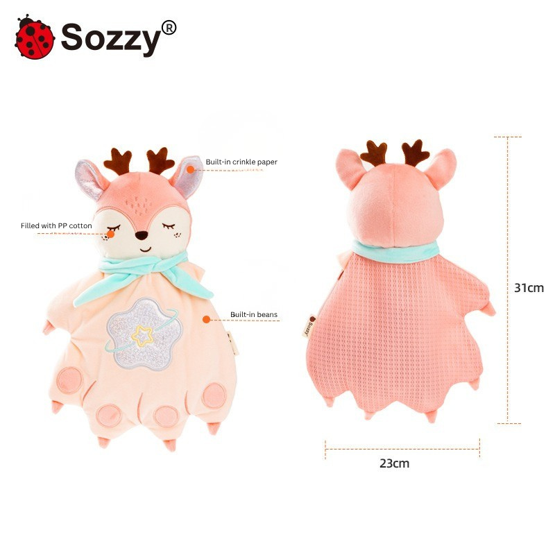 Baby Soothing Palm Plush Toy | Red Bean Heating Pad | Anti-Startle Sleep Companion | Soft Crinkle Doll for Newborn 0M+ (Zebra/Deer) thumbnail