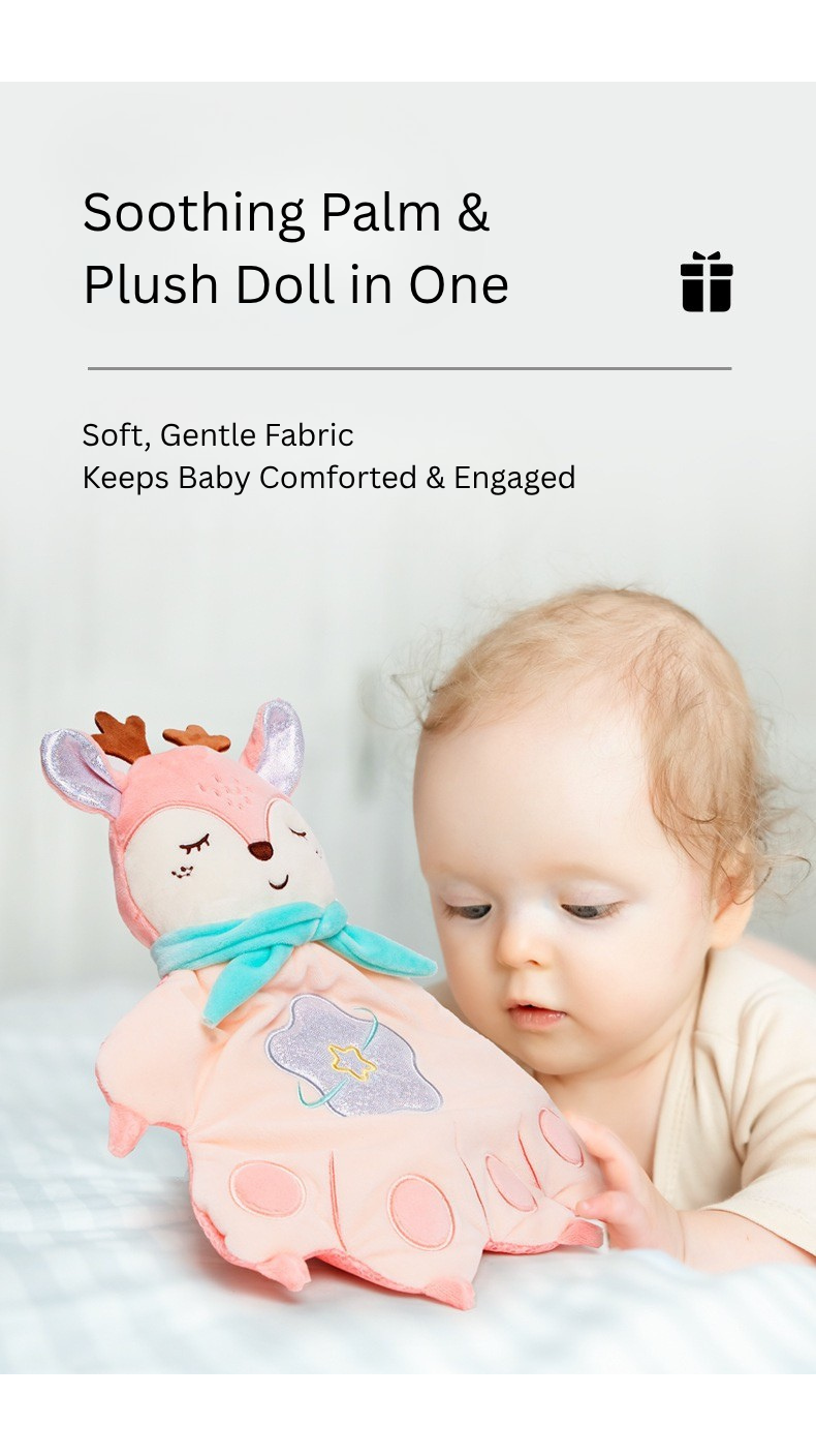 Baby Soothing Palm Plush Toy | Red Bean Heating Pad | Anti-Startle Sleep Companion | Soft Crinkle Doll for Newborn 0M+ (Zebra/Deer) thumbnail