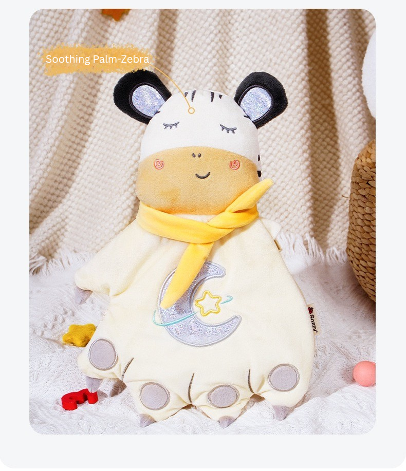 Baby Soothing Palm Plush Toy | Red Bean Heating Pad | Anti-Startle Sleep Companion | Soft Crinkle Doll for Newborn 0M+ (Zebra/Deer) thumbnail