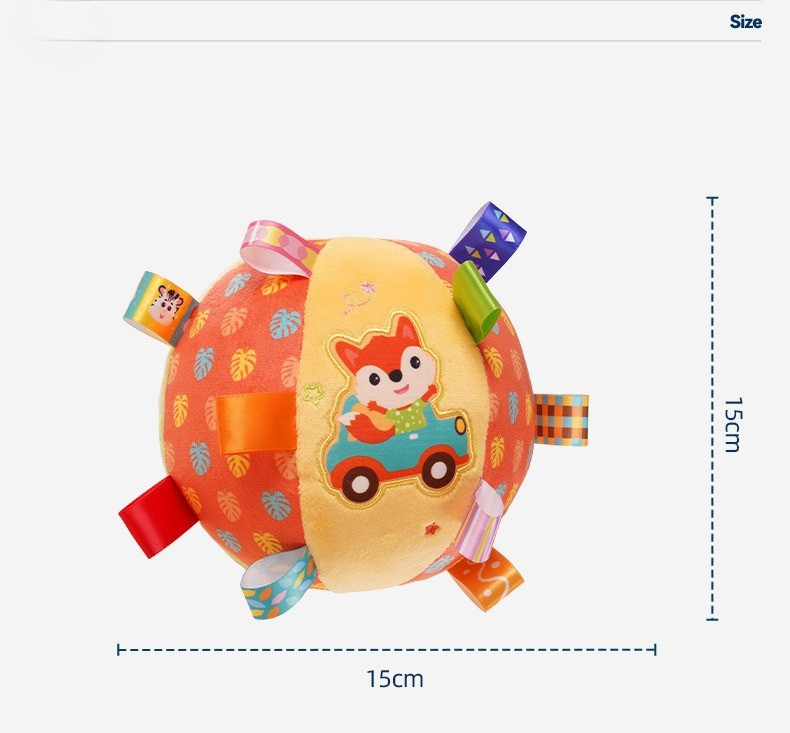 Baby Ribbon Grasping Ball Rattle Toy | Soft Plush Hand Grab Ball with Bell | Sensory & Crawling Training Toy 0M+ (Fox/Elephant/Zebra/Deer/Bear) thumbnail