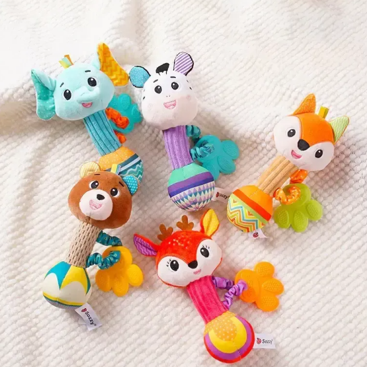 Baby Rattle Toy Set for 0–6 Months | Soft Plush Animal Hand Grip Rattles | Crinkle & Squeaky Sensory Toys for Newborn Infants