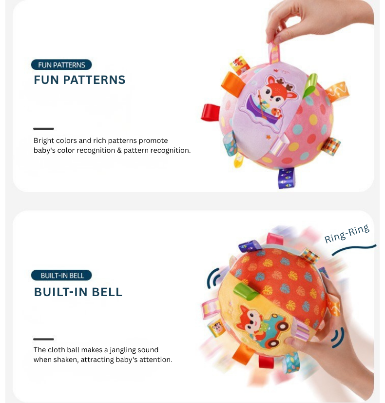 Baby Ribbon Grasping Ball Rattle Toy | Soft Plush Hand Grab Ball with Bell | Sensory & Crawling Training Toy 0M+ (Fox/Elephant/Zebra/Deer/Bear) thumbnail