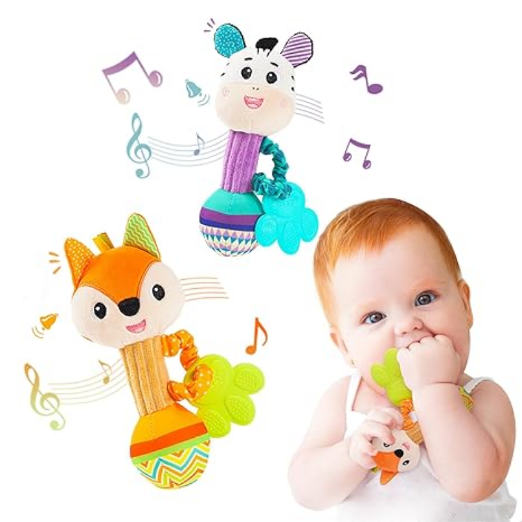 Baby Rattle Toy Set for 0–6 Months | Soft Plush Animal Hand Grip Rattles | Crinkle & Squeaky Sensory Toys for Newborn Infants thumbnail