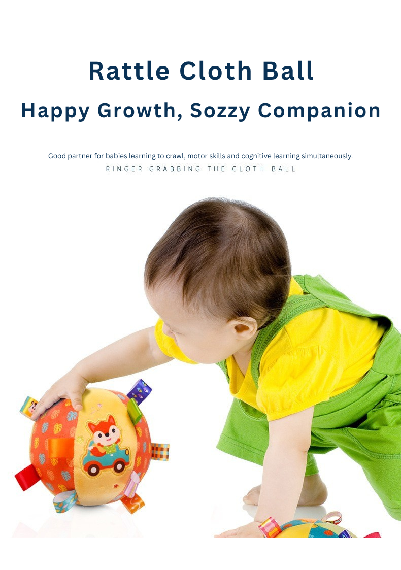 Baby Ribbon Grasping Ball Rattle Toy | Soft Plush Hand Grab Ball with Bell | Sensory & Crawling Training Toy 0M+ (Fox/Elephant/Zebra/Deer/Bear) thumbnail