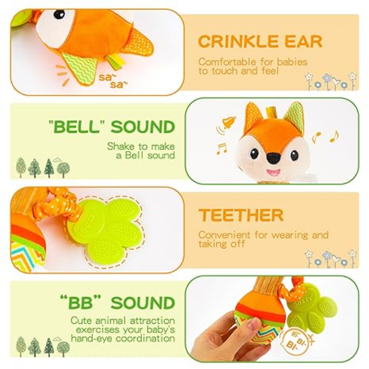 Baby Rattle Toy Set for 0–6 Months | Soft Plush Animal Hand Grip Rattles | Crinkle & Squeaky Sensory Toys for Newborn Infants thumbnail