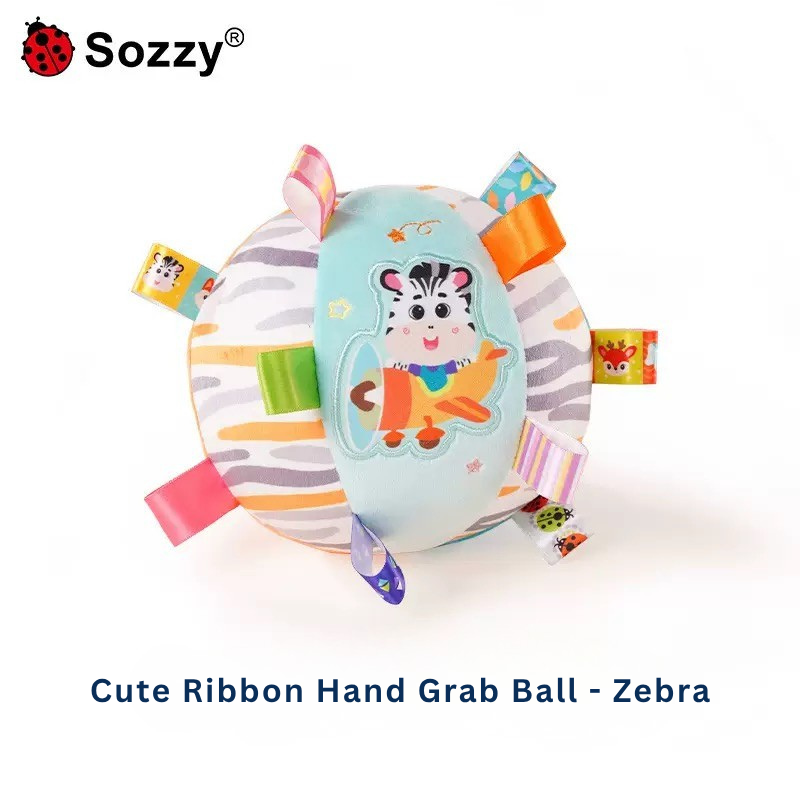 Baby Ribbon Grasping Ball Rattle Toy | Soft Plush Hand Grab Ball with Bell | Sensory & Crawling Training Toy 0M+ (Fox/Elephant/Zebra/Deer/Bear) thumbnail