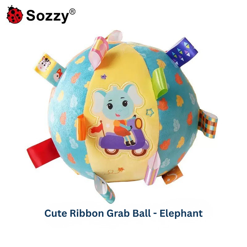 Baby Ribbon Grasping Ball Rattle Toy | Soft Plush Hand Grab Ball with Bell | Sensory & Crawling Training Toy 0M+ (Fox/Elephant/Zebra/Deer/Bear) thumbnail