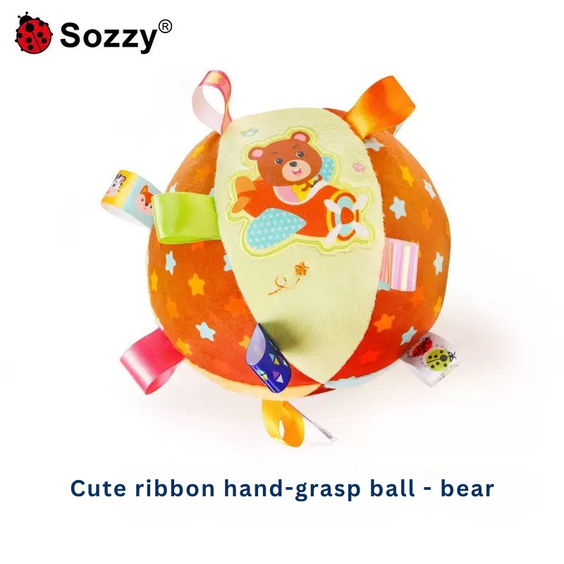 Baby Ribbon Grasping Ball Rattle Toy | Soft Plush Hand Grab Ball with Bell | Sensory & Crawling Training Toy 0M+ (Fox/Elephant/Zebra/Deer/Bear) thumbnail