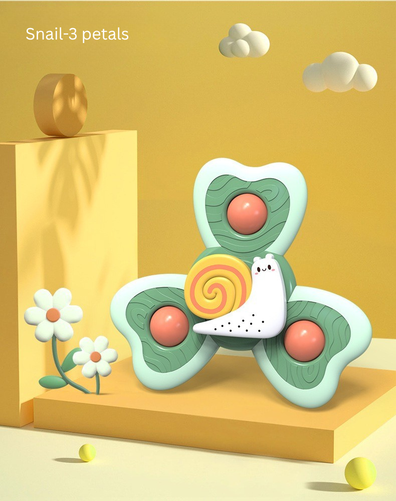Baby Suction Spinner Toy Set (3PCS) Bee Butterfly Snail | Sensory Fidget Spinners for Kids | Bath & High Chair Toy with Rattle Sound (BPA Free) thumbnail