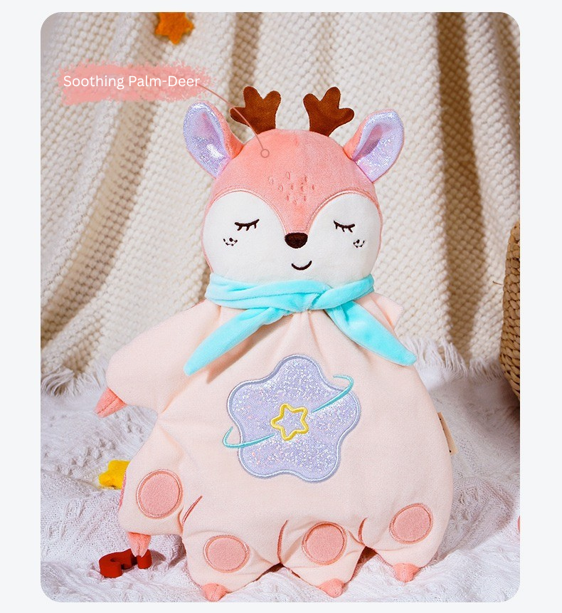 Baby Soothing Palm Plush Toy | Red Bean Heating Pad | Anti-Startle Sleep Companion | Soft Crinkle Doll for Newborn 0M+ (Zebra/Deer) thumbnail