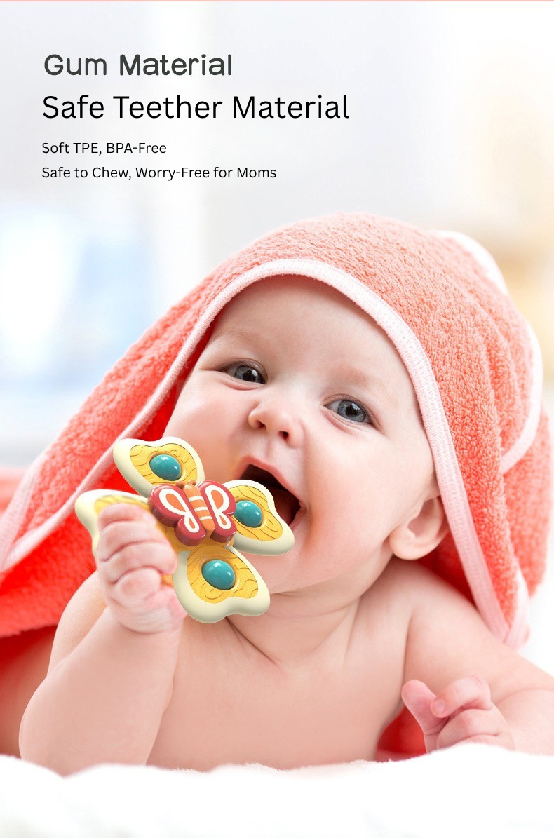 Baby Suction Spinner Toy Set (3PCS) Bee Butterfly Snail | Sensory Fidget Spinners for Kids | Bath & High Chair Toy with Rattle Sound (BPA Free) thumbnail