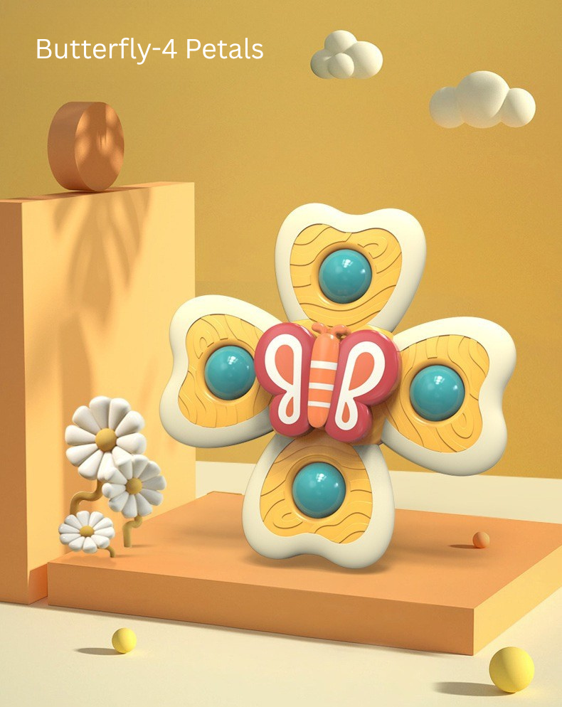 Baby Suction Spinner Toy Set (3PCS) Bee Butterfly Snail | Sensory Fidget Spinners for Kids | Bath & High Chair Toy with Rattle Sound (BPA Free) thumbnail