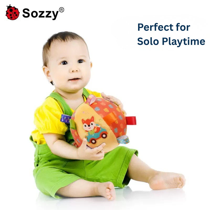 Baby Ribbon Grasping Ball Rattle Toy | Soft Plush Hand Grab Ball with Bell | Sensory & Crawling Training Toy 0M+ (Fox/Elephant/Zebra/Deer/Bear)