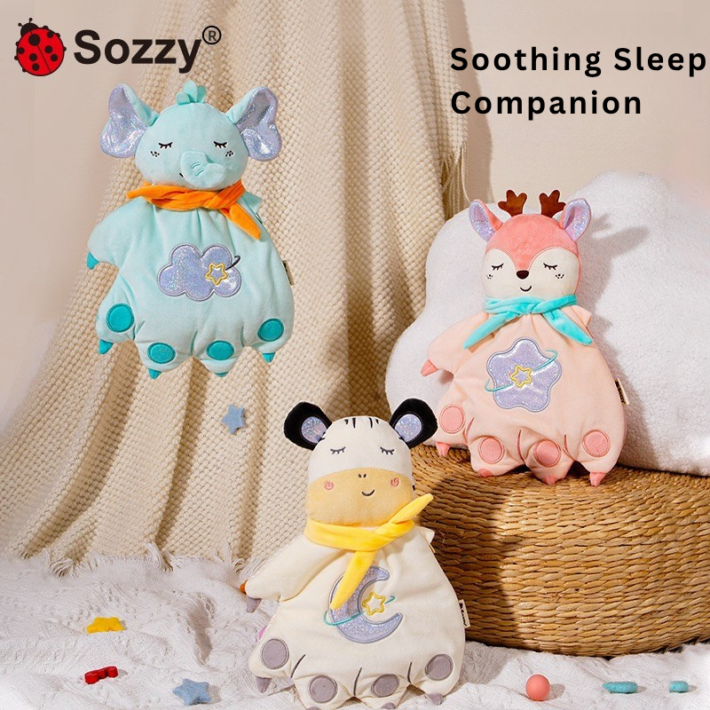 Baby Soothing Palm Plush Toy | Red Bean Heating Pad | Anti-Startle Sleep Companion | Soft Crinkle Doll for Newborn 0M+ (Zebra/Deer) thumbnail