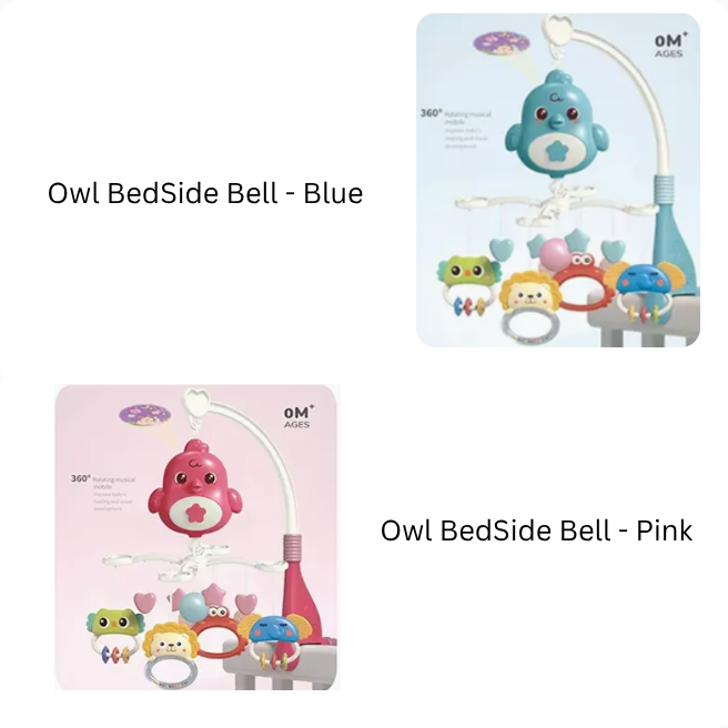 Owl Bedside Bell | Baby Musical Crib with Projector Lights & Music Box – Rotating Hanging Bed Bell Toy for Newborns (0M+) thumbnail