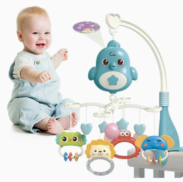 Owl Bedside Bell | Baby Musical Crib with Projector Lights & Music Box – Rotating Hanging Bed Bell Toy for Newborns (0M+)
