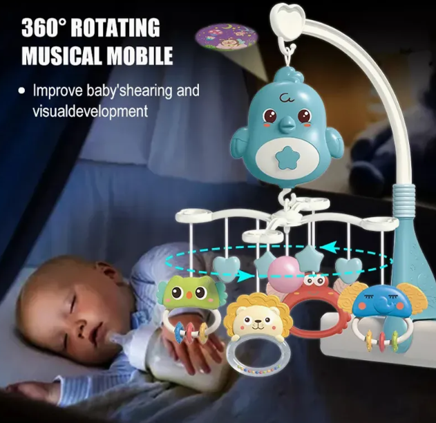 Owl Bedside Bell | Baby Musical Crib with Projector Lights & Music Box – Rotating Hanging Bed Bell Toy for Newborns (0M+) thumbnail