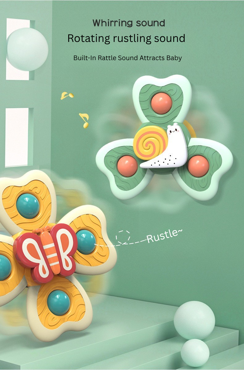 Baby Suction Spinner Toy Set (3PCS) Bee Butterfly Snail | Sensory Fidget Spinners for Kids | Bath & High Chair Toy with Rattle Sound (BPA Free) thumbnail