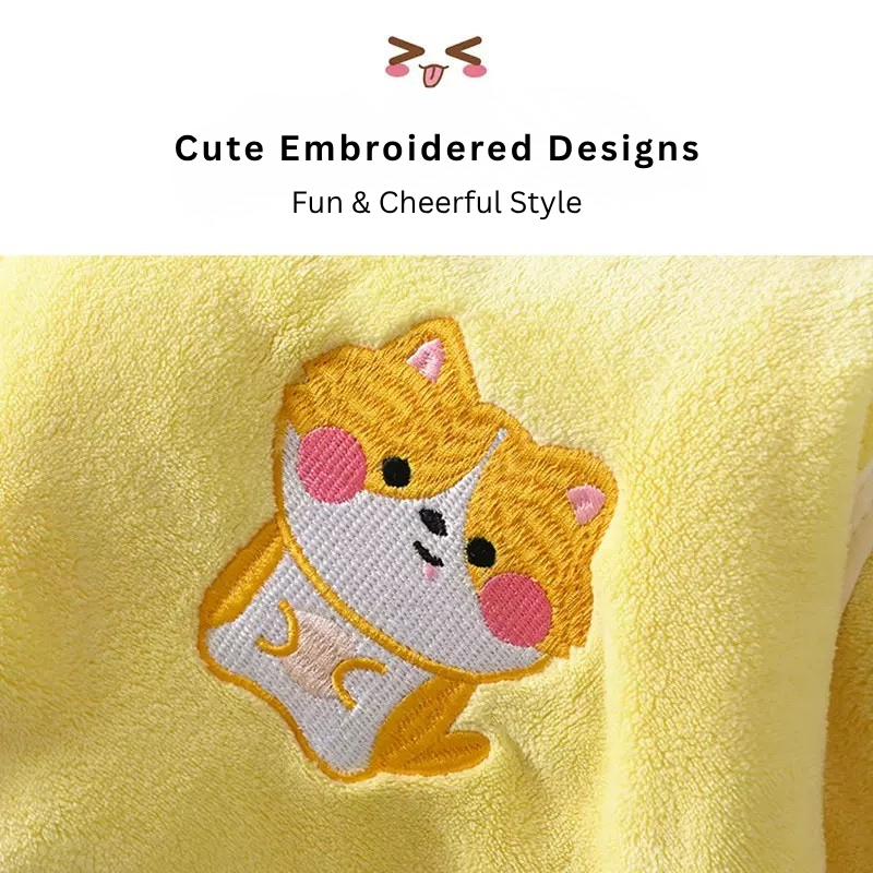 Baby Embroidered Bath Towel | Soft Coral Fleece Absorbent Towel for Newborns & Infants | Cute Cartoon Embroidery Design thumbnail