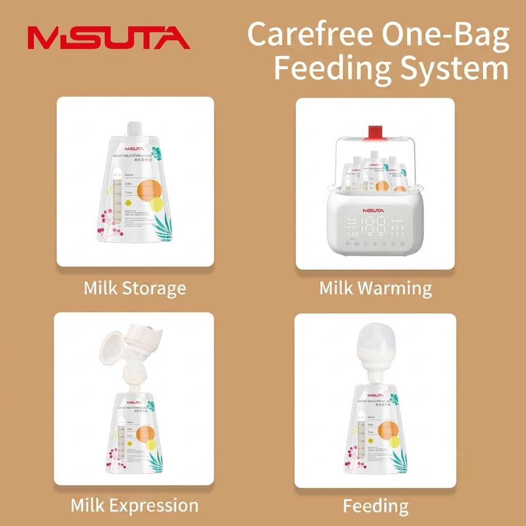 MISUTA Breast Milk Storage Bags with Wide & Standard Neck Adapters | Direct Pump, Store, Warm & Feed System | Leak-Proof Double Seal Breastmilk Storage Pouches thumbnail