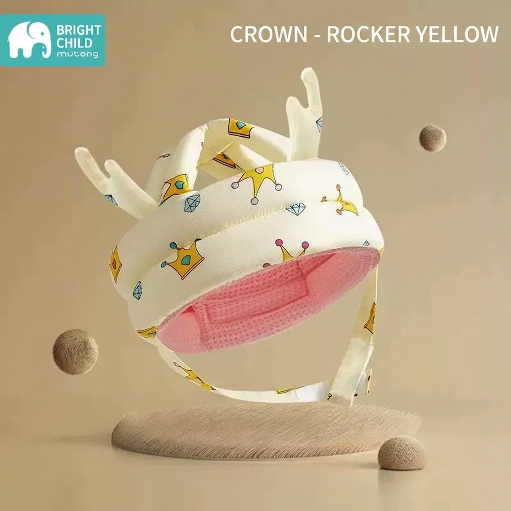 Baby Safety Helmet Anti-Fall Head Protector | Crown Design Protective Hat for Crawling & Walking Babies | Soft Adjustable Head Guard (Yellow Dinosaur Print)