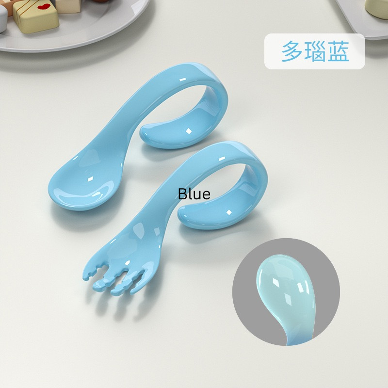 MISUTA Baby Spoon & Fork Set | Ergonomic Self-Feeding Training Utensils | Food-Grade Heat Resistant Baby Cutlery thumbnail