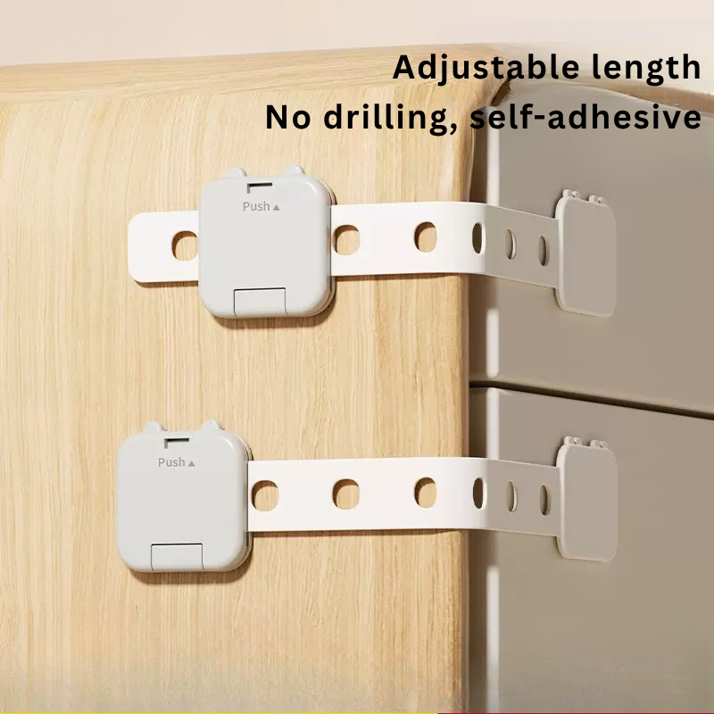 Baby Safety Lock Strap for Drawer & Cabinet | Adjustable Child Safety Lock with Strong Adhesive | No-Drill Multi-Purpose Baby Proof Lock (Crocodile Style)