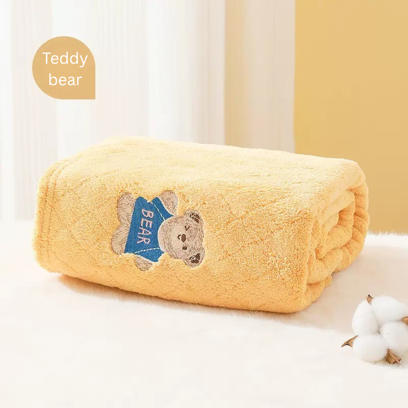Baby Embroidered Bath Towel | Soft Coral Fleece Absorbent Towel for Newborns & Infants | Cute Cartoon Embroidery Design thumbnail