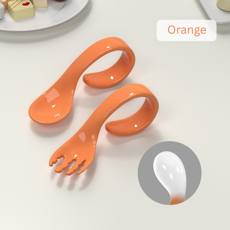 MISUTA Baby Spoon & Fork Set | Ergonomic Self-Feeding Training Utensils | Food-Grade Heat Resistant Baby Cutlery thumbnail