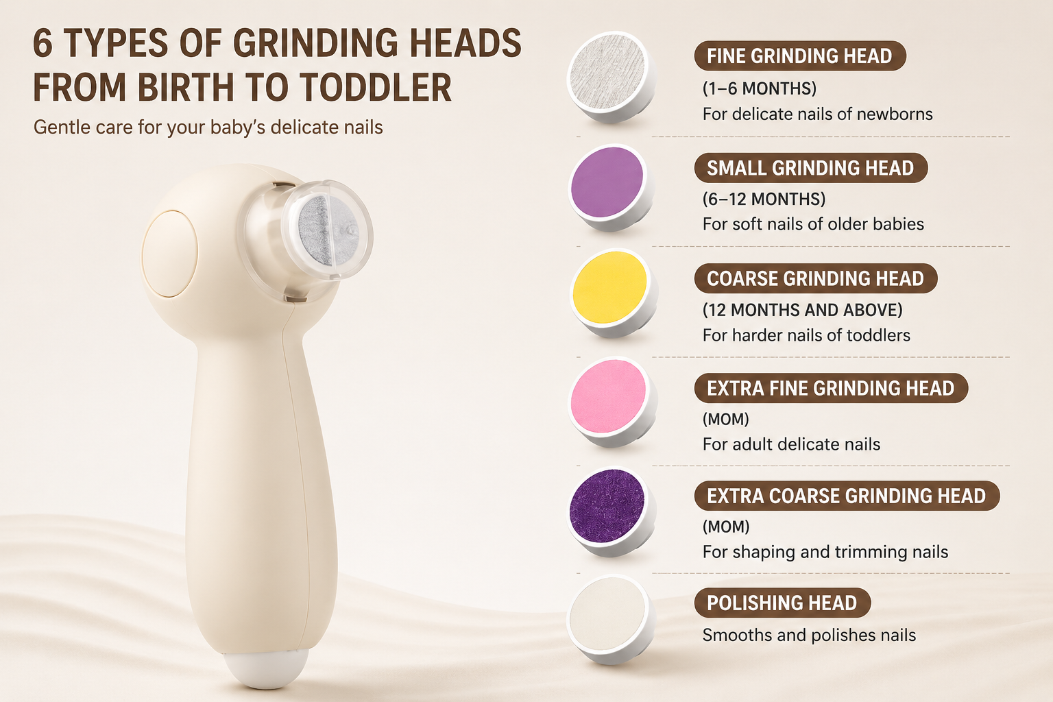 USB Rechargeable Baby Electric Nail Trimmer | Safe Nail File & Polisher for Newborns and Toddlers | 6 Grinding Heads with Type-C Charging thumbnail
