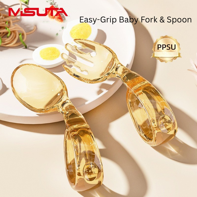 Baby Training Fork & Spoon Set with Storage Box | Easy-Grip Self-Feeding Utensils for Toddlers | Safe Bent Spoon & Fork Learning Cutlery