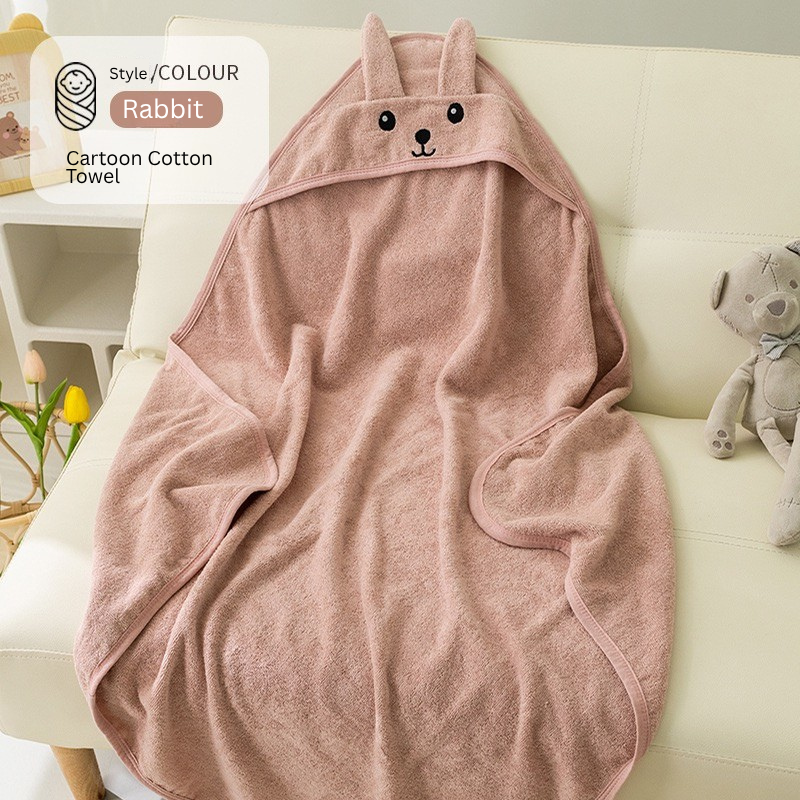 Baby Cartoon Cotton Bath Towel | Soft Terry Cloth Hooded Towel for Newborns & Infants | Rabbit, Frog, Lion & Panda Design thumbnail