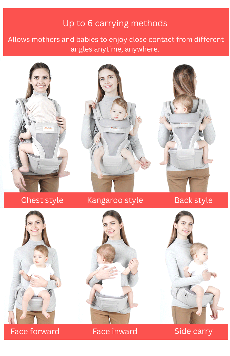 Baby Carrier Hip Seat 6-in-1 | AIMAMA  Breathable | Ergonomic Carrier with Waist Stool | Adjustable Infant & Toddler Carrier | 0–36 Months thumbnail