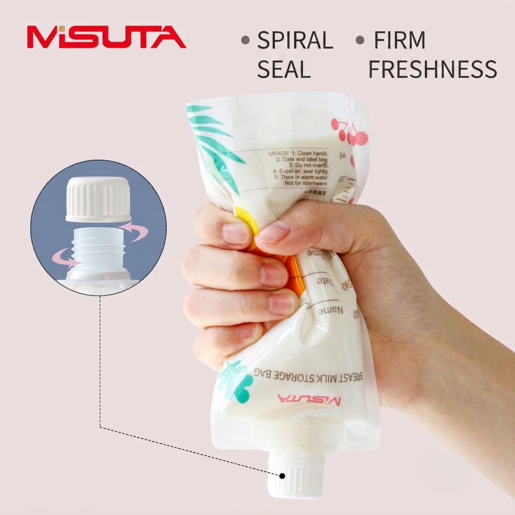 MISUTA Breast Milk Storage Bags with Wide & Standard Neck Adapters | Direct Pump, Store, Warm & Feed System | Leak-Proof Double Seal Breastmilk Storage Pouches thumbnail