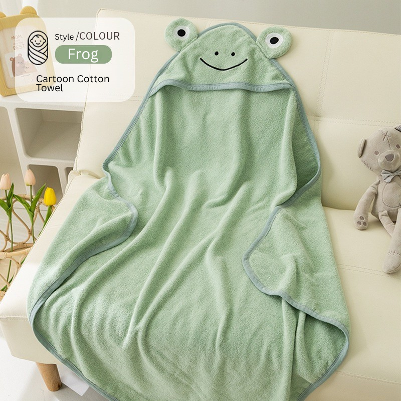 Baby Cartoon Cotton Bath Towel | Soft Terry Cloth Hooded Towel for Newborns & Infants | Rabbit, Frog, Lion & Panda Design thumbnail