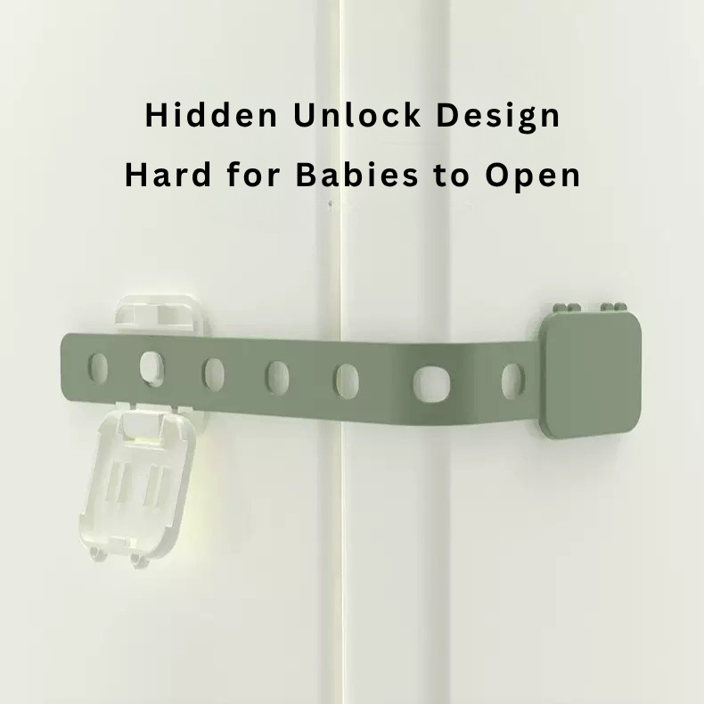 Baby Safety Lock Strap for Drawer & Cabinet | Adjustable Child Safety Lock with Strong Adhesive | No-Drill Multi-Purpose Baby Proof Lock (Crocodile Style) thumbnail
