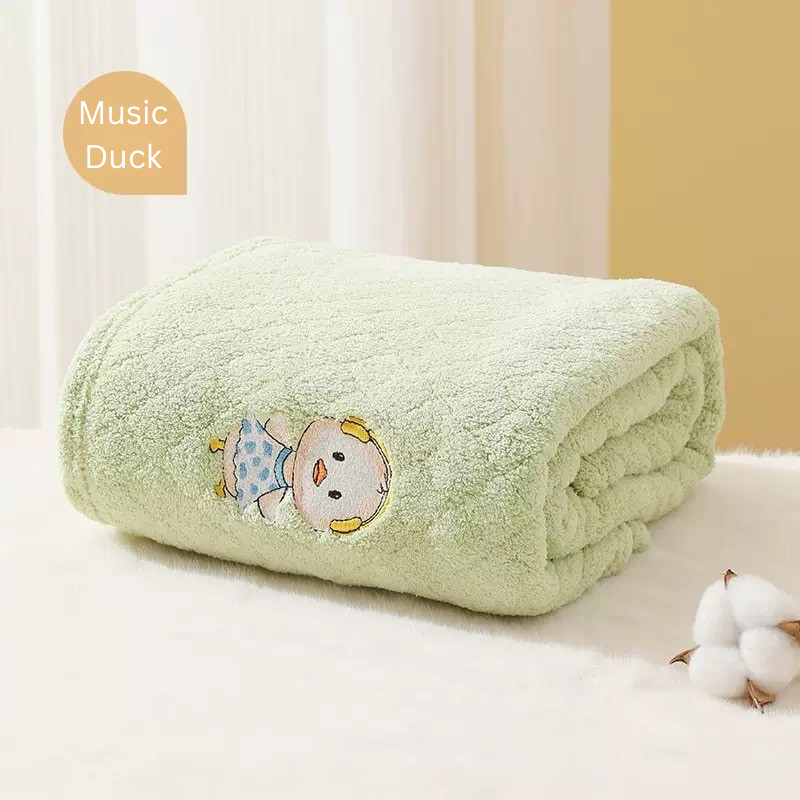 Baby Embroidered Bath Towel | Soft Coral Fleece Absorbent Towel for Newborns & Infants | Cute Cartoon Embroidery Design thumbnail