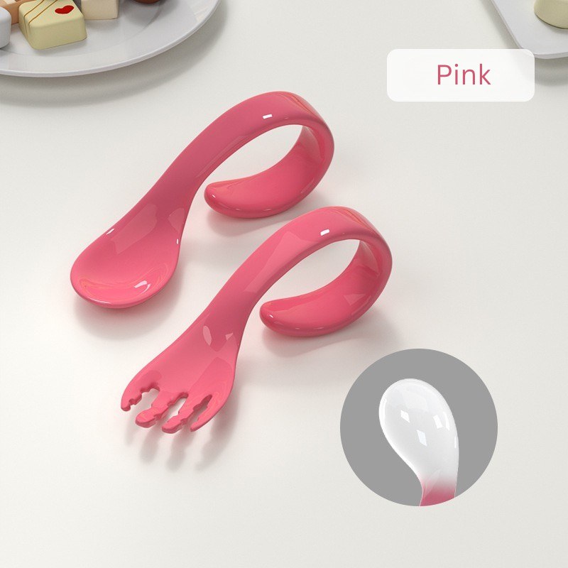 MISUTA Baby Spoon & Fork Set | Ergonomic Self-Feeding Training Utensils | Food-Grade Heat Resistant Baby Cutlery thumbnail