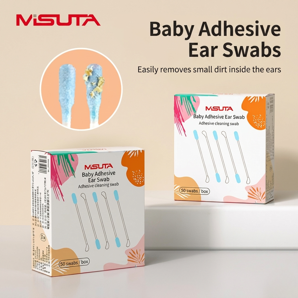 MISUTA Baby Adhesive Ear Swabs | Safe Ear Cleaning Cotton Swabs for Babies | Gentle Earwax & Dirt Removal Sticks