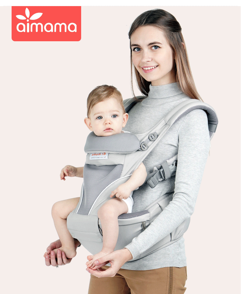 Baby Carrier Hip Seat 6-in-1 | AIMAMA  Breathable | Ergonomic Carrier with Waist Stool | Adjustable Infant & Toddler Carrier | 0–36 Months