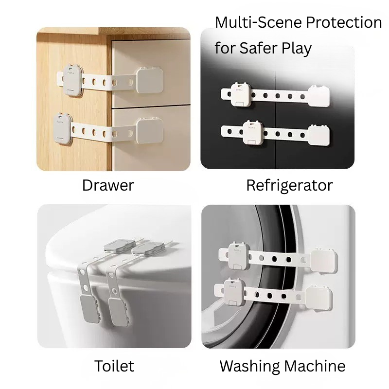Baby Safety Lock Strap for Drawer & Cabinet | Adjustable Child Safety Lock with Strong Adhesive | No-Drill Multi-Purpose Baby Proof Lock (Crocodile Style) thumbnail