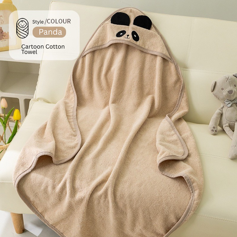 Baby Cartoon Cotton Bath Towel | Soft Terry Cloth Hooded Towel for Newborns & Infants | Rabbit, Frog, Lion & Panda Design thumbnail