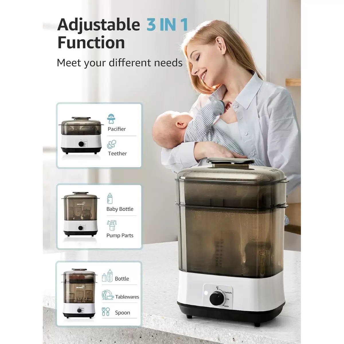 Baby Bottle Sterilizer & Dryer | 3-in-1 Steam Sterilizer with 72-Hour Storage Function | Large Capacity Sterilization for Bottles, Pacifiers & Accessories thumbnail
