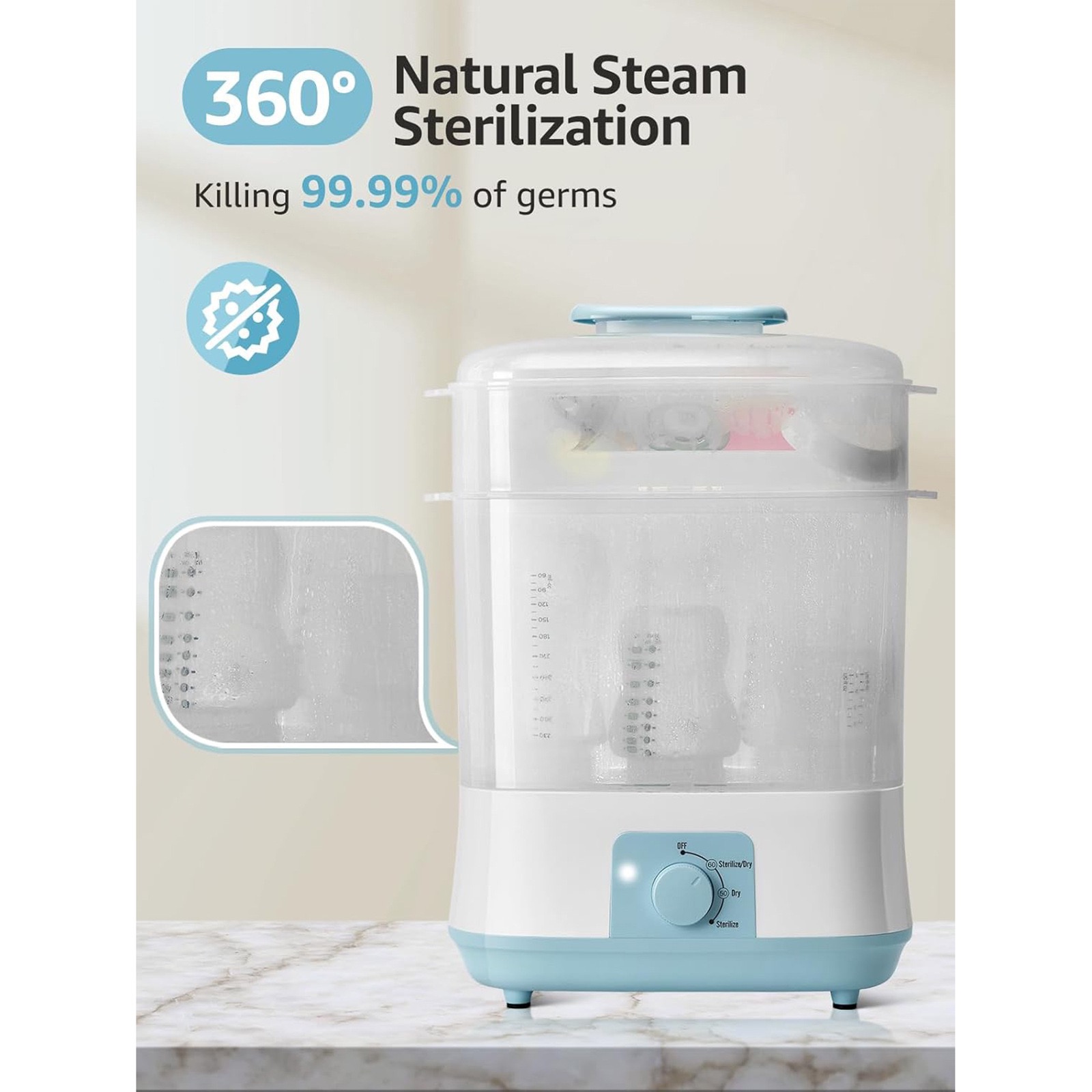 Baby Bottle Sterilizer & Dryer | 3-in-1 Steam Sterilizer with 72-Hour Storage Function | Large Capacity Sterilization for Bottles, Pacifiers & Accessories