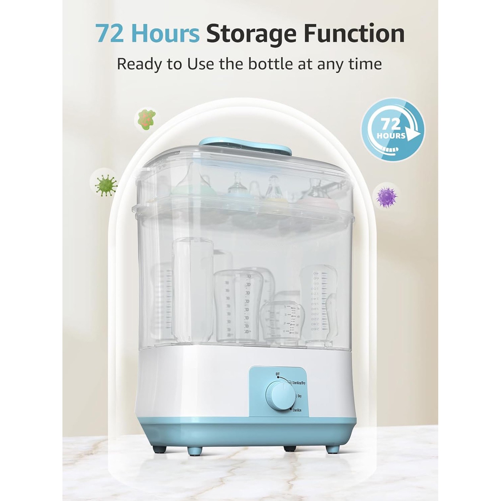 Baby Bottle Sterilizer & Dryer | 3-in-1 Steam Sterilizer with 72-Hour Storage Function | Large Capacity Sterilization for Bottles, Pacifiers & Accessories thumbnail