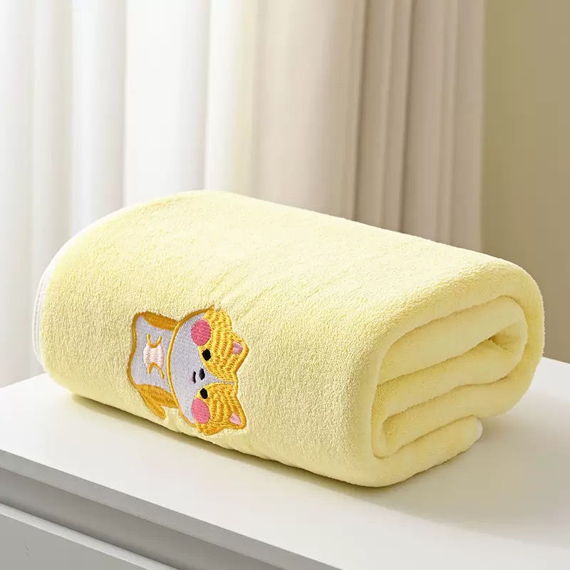 Baby Embroidered Bath Towel | Soft Coral Fleece Absorbent Towel for Newborns & Infants | Cute Cartoon Embroidery Design thumbnail