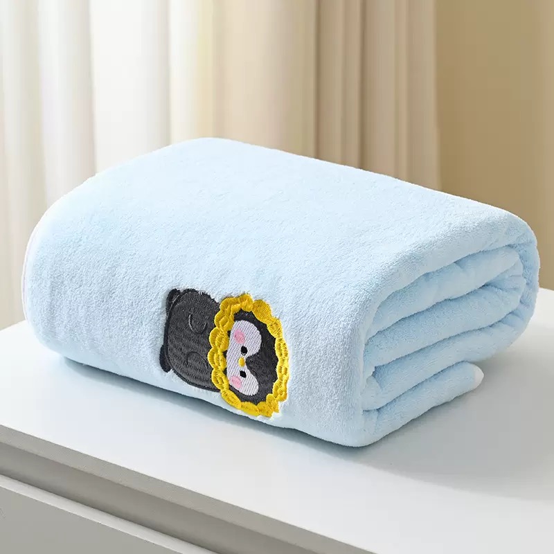 Baby Embroidered Bath Towel | Soft Coral Fleece Absorbent Towel for Newborns & Infants | Cute Cartoon Embroidery Design thumbnail