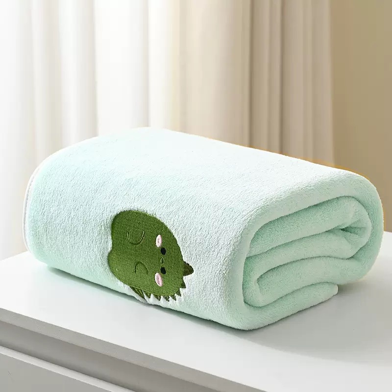 Baby Embroidered Bath Towel | Soft Coral Fleece Absorbent Towel for Newborns & Infants | Cute Cartoon Embroidery Design thumbnail